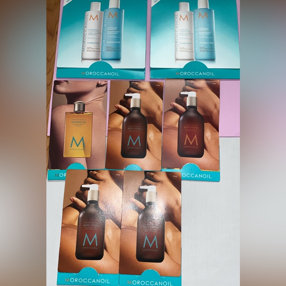 Moroccanoil Shower Gel, Lotion, Shampoo, and Conditioner w FREE SAMPLES